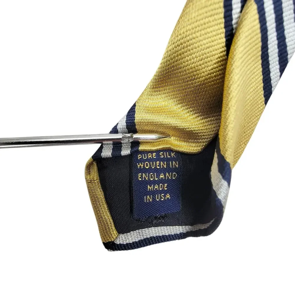 Brooks Brothers Makers Silk Necktie Yellow Navy Striped Repp Woven England USA